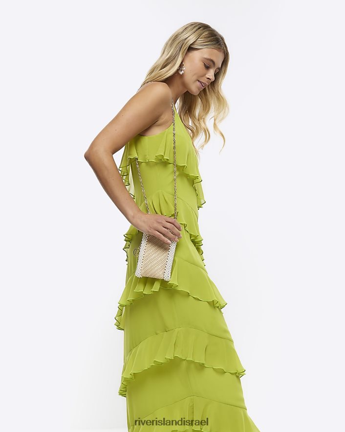 לבוש River Island שמלת מקסי ללא שרוולים סלסול ירוק ליים נשים BDZ4081152