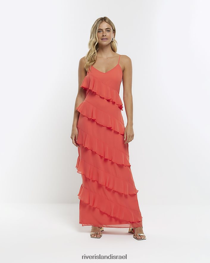 לבוש River Island שמלת מקסי ללא שרוולים סלסול אלמוג נשים BDZ4081153