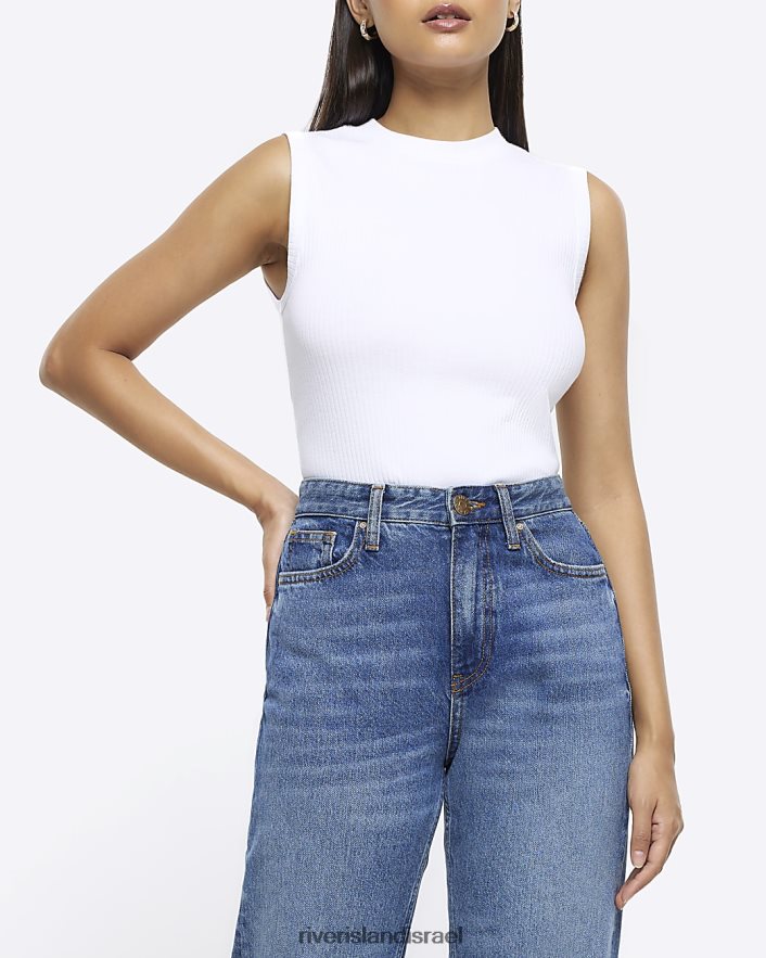 לבוש River Island גופיית צלעות לבן נשים BDZ4081157