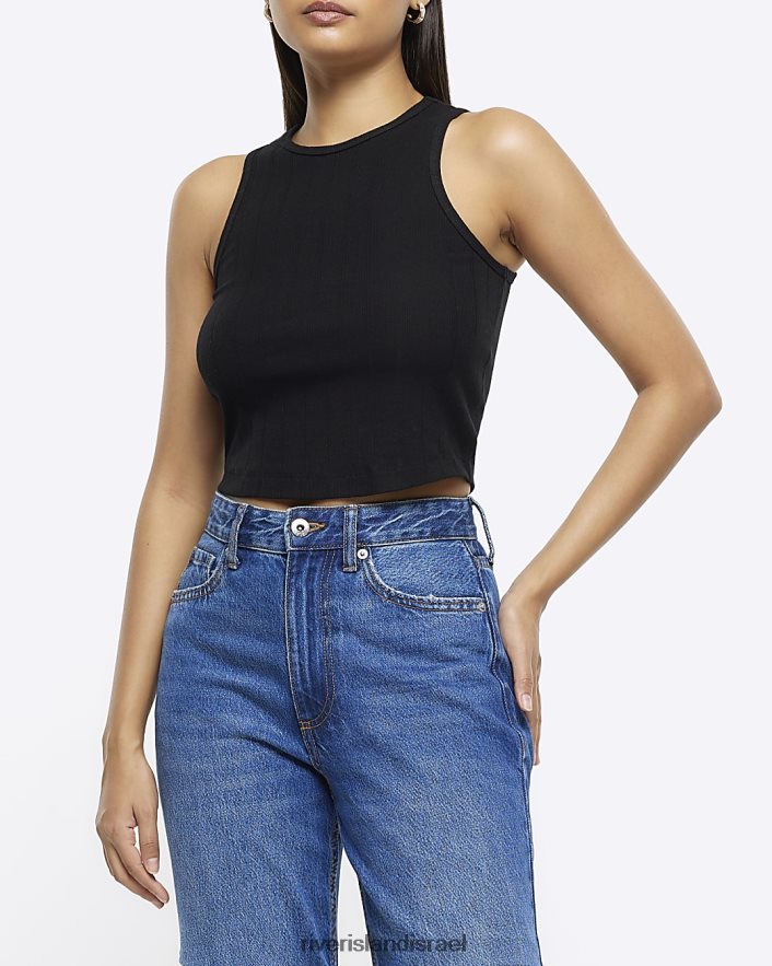 לבוש River Island גופיית קרופ צלעות שָׁחוֹר נשים BDZ4081161