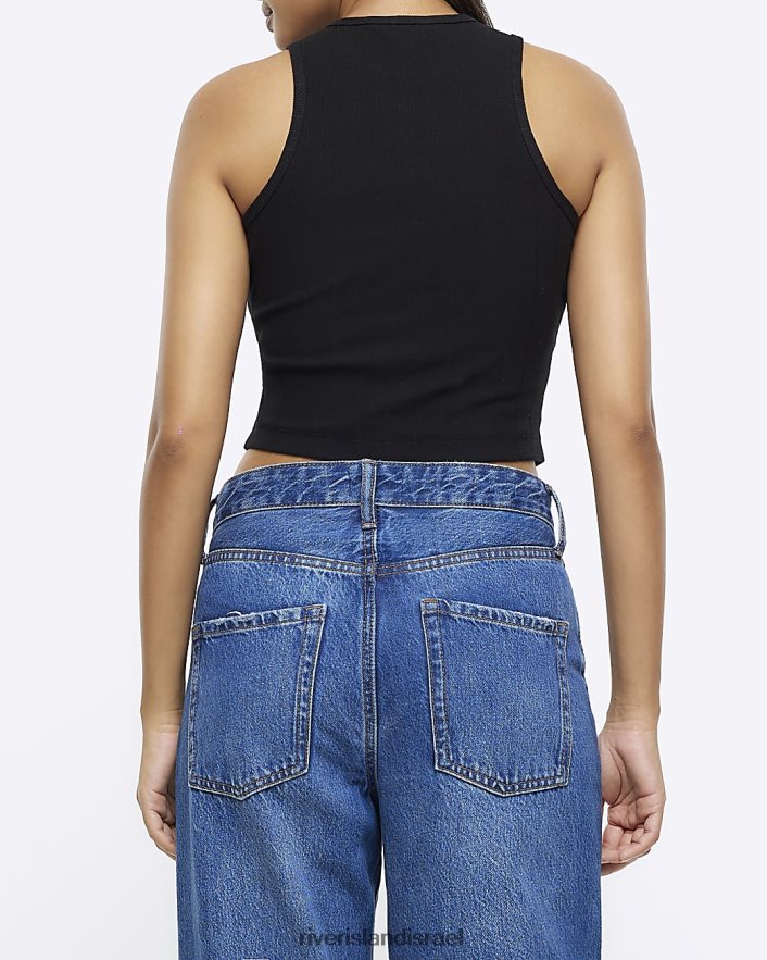 לבוש River Island גופיית קרופ צלעות שָׁחוֹר נשים BDZ4081161