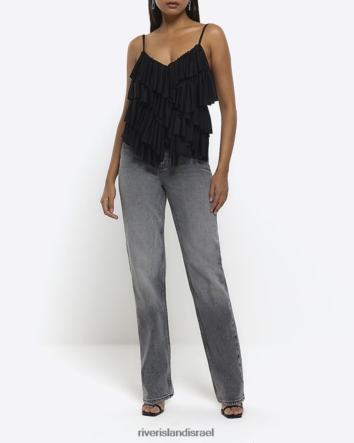 לבוש River Island חלק עליון קמי אסימטרי שָׁחוֹר נשים BDZ4081172