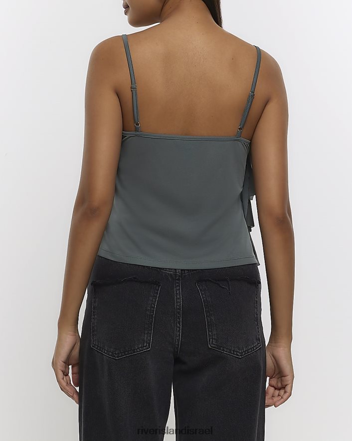 לבוש River Island חלק עליון קמי אסימטרי ירוק כהה נשים BDZ4081173