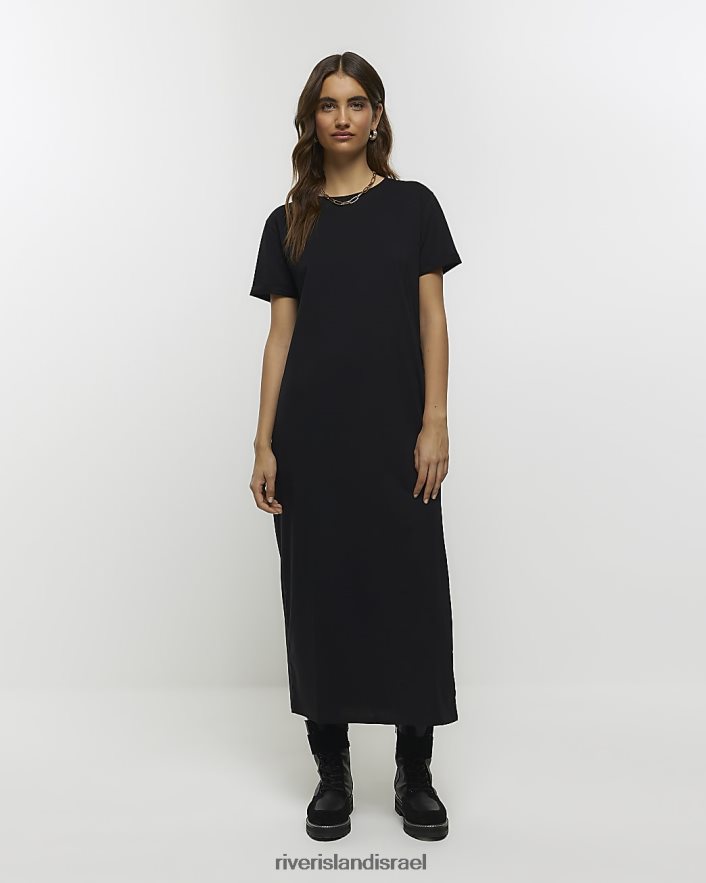 לבוש River Island שמלת מידי של חולצת טריקו עם שרוולים קצרים שָׁחוֹר נשים BDZ4081174