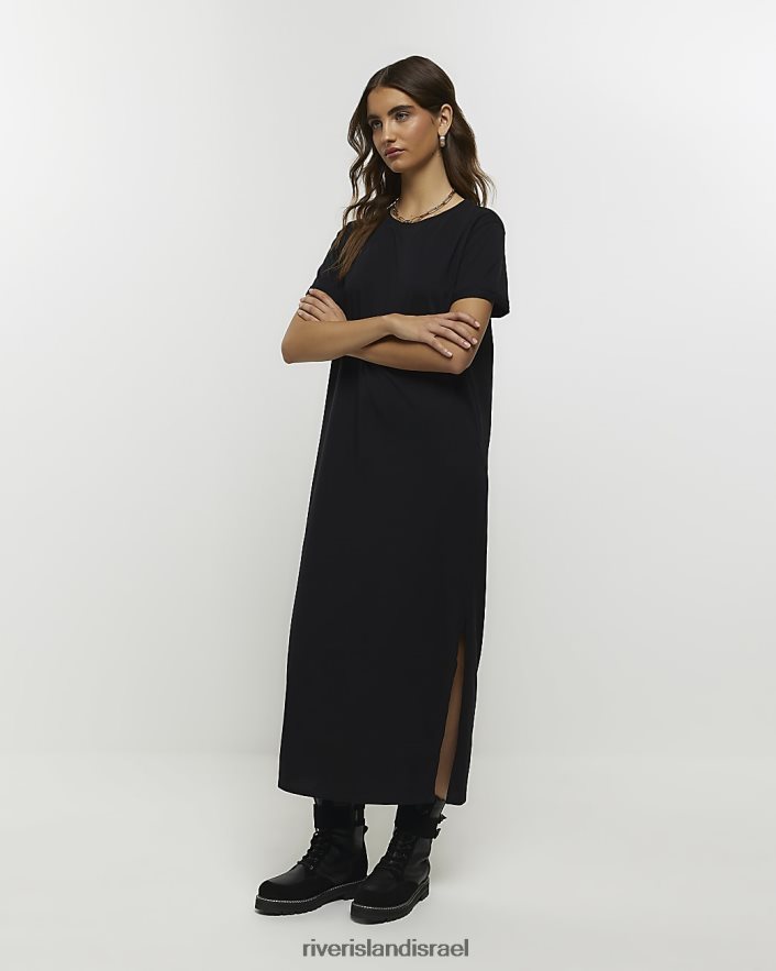 לבוש River Island שמלת מידי של חולצת טריקו עם שרוולים קצרים שָׁחוֹר נשים BDZ4081174