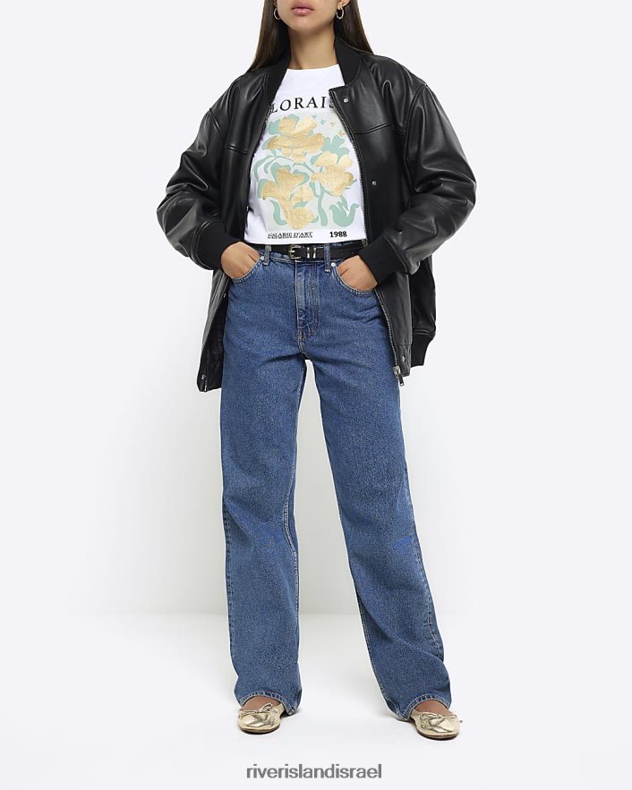 לבוש River Island חולצת טריקו גרפית פרחונית לבן נשים BDZ408117