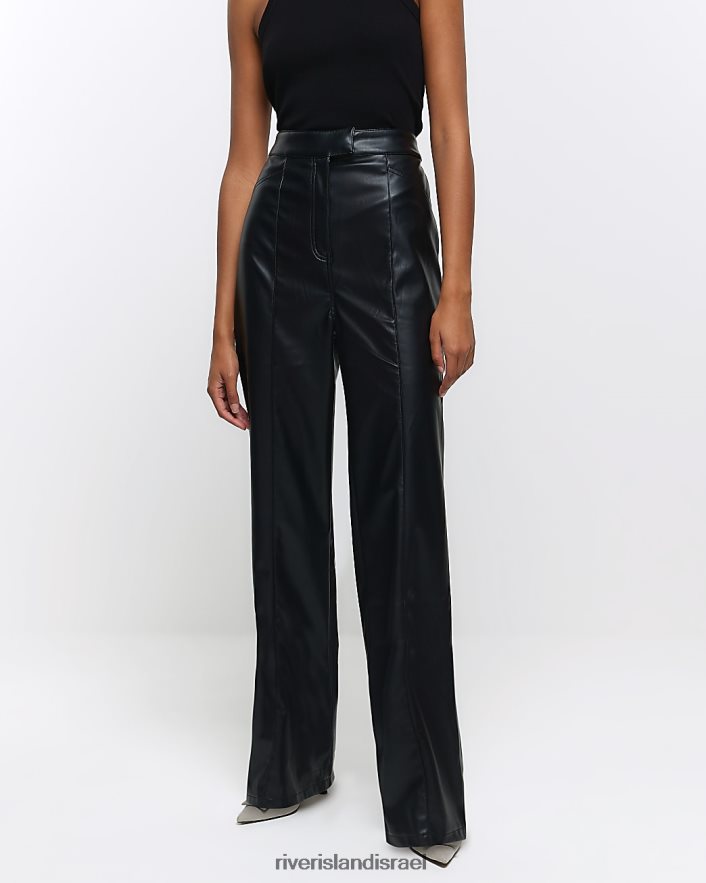 לבוש River Island מכנסיים ישרים מעור מלאכותי שָׁחוֹר נשים BDZ4081183