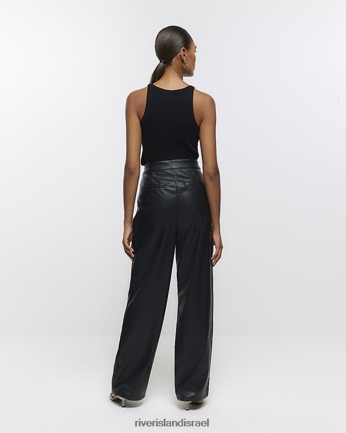 לבוש River Island מכנסיים ישרים מעור מלאכותי שָׁחוֹר נשים BDZ4081183
