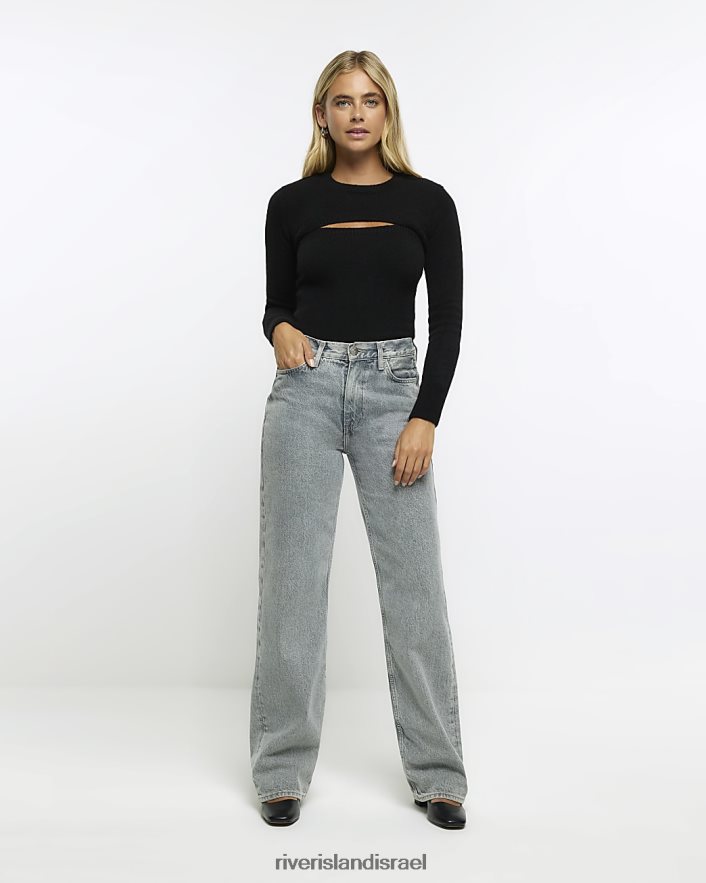 לבוש River Island מגשר נעים עם שרוול ארוך שָׁחוֹר נשים BDZ4081185