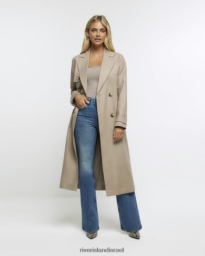 לבוש River Island מעיל טרנץ' כפול חזה בז' נשים BDZ4081187