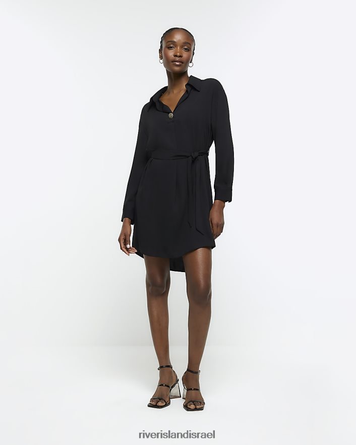 לבוש River Island שמלת חולצה מיני חגורה שָׁחוֹר נשים BDZ4081208