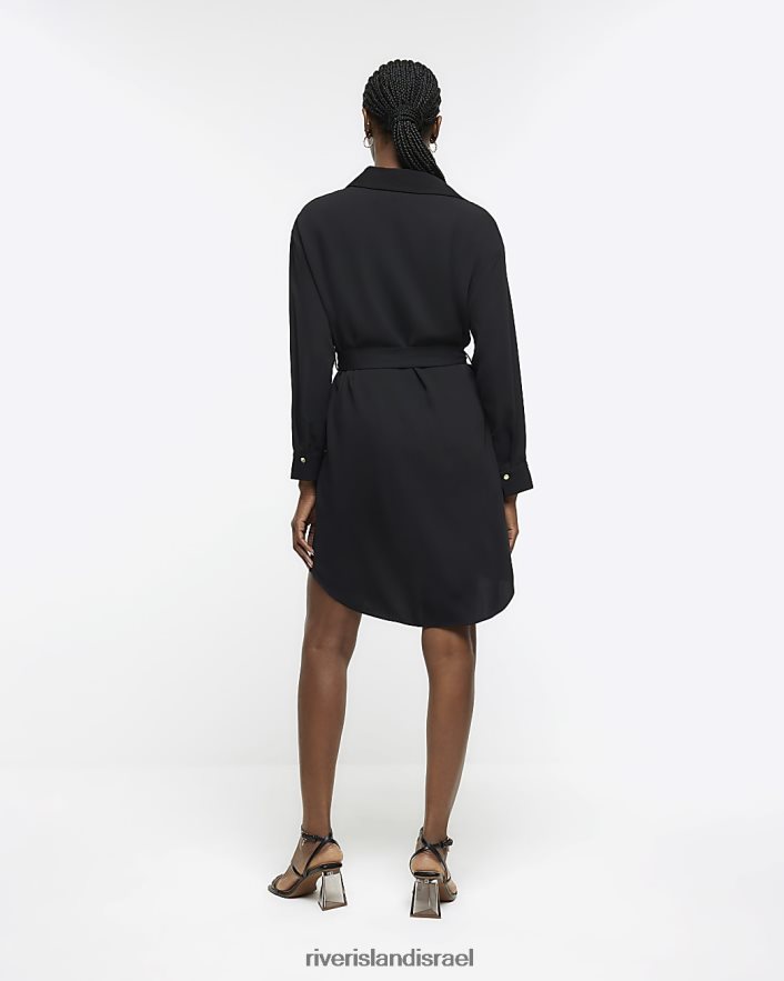 לבוש River Island שמלת חולצה מיני חגורה שָׁחוֹר נשים BDZ4081208