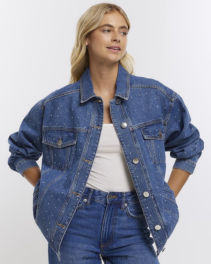 לבוש River Island ז'קט ג'ינס מעוטר במידות גדולות כְּחוֹל נשים BDZ4081217