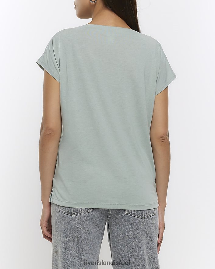 לבוש River Island חולצת טריקו עם צווארון סירה ירוק נשים BDZ4081220