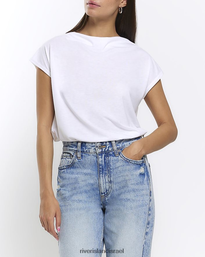 לבוש River Island חולצת טריקו עם צווארון סירה לבן נשים BDZ4081221