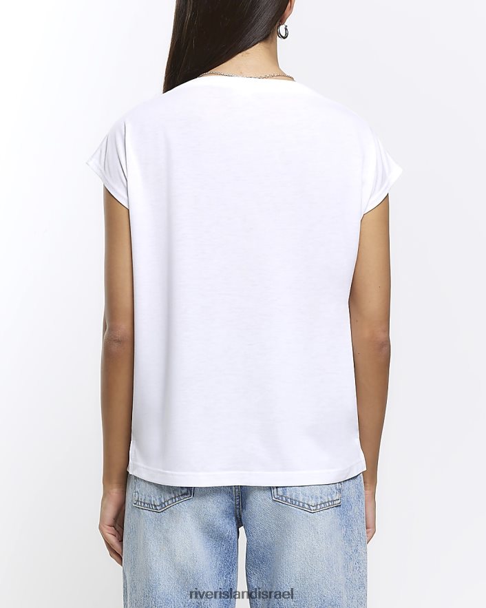 לבוש River Island חולצת טריקו עם צווארון סירה לבן נשים BDZ4081221