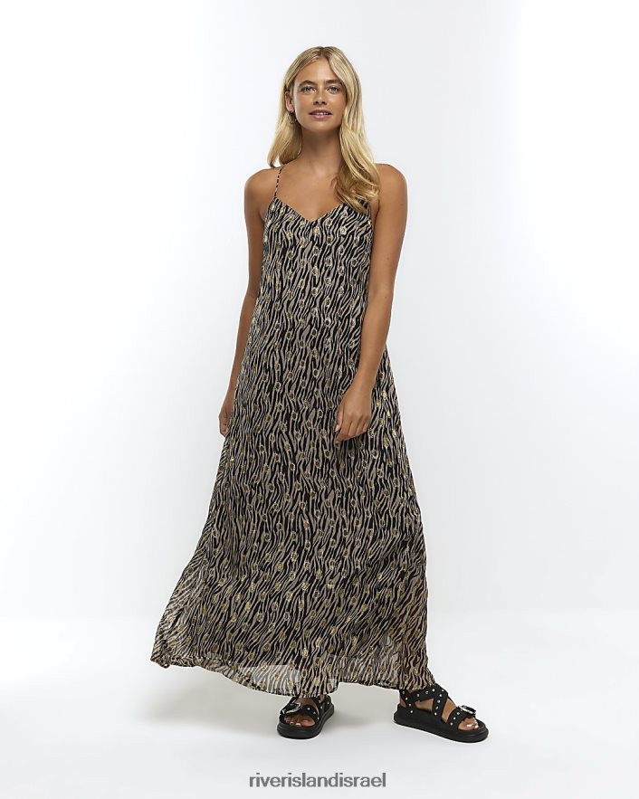 לבוש River Island שמלת מקסי מודפסת שָׁחוֹר נשים BDZ4081225