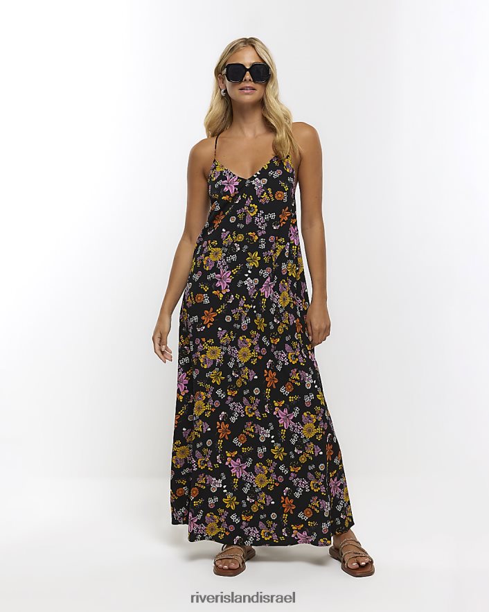 לבוש River Island שמלת מקסי בהדפס פרחוני שָׁחוֹר נשים BDZ4081226