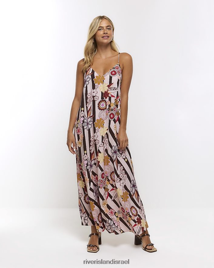 לבוש River Island שמלת מקסי מודפסת חום נשים BDZ4081227