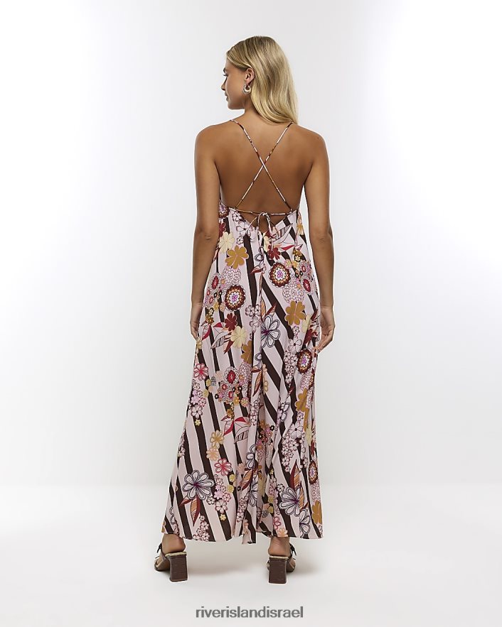 לבוש River Island שמלת מקסי מודפסת חום נשים BDZ4081227