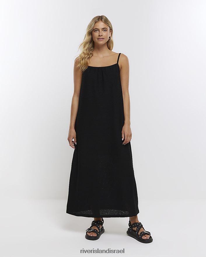 לבוש River Island שמלת מקסי מחליקה בעלת מרקם שָׁחוֹר נשים BDZ4081229