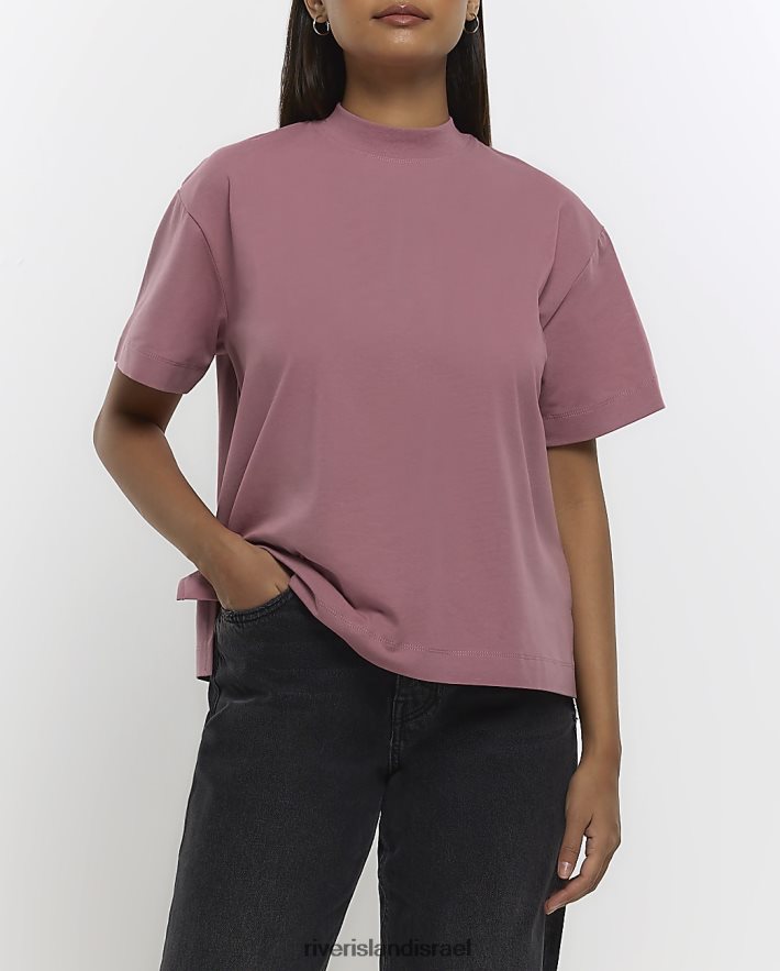 לבוש River Island חולצת טי עם צווארון גבוה וָרוֹד נשים BDZ4081231