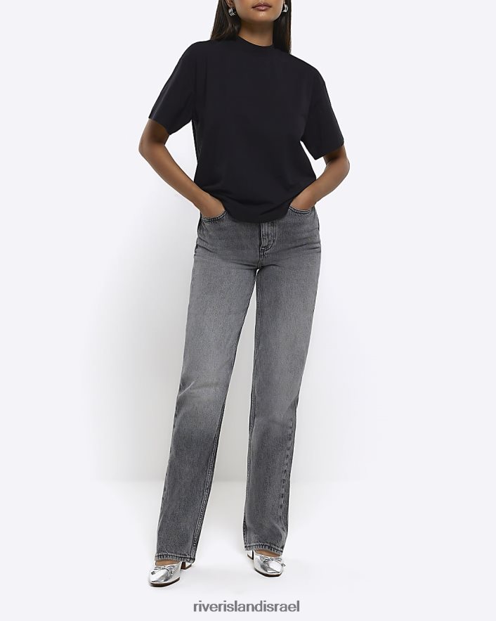 לבוש River Island חולצת טי עם צווארון גבוה שָׁחוֹר נשים BDZ4081232