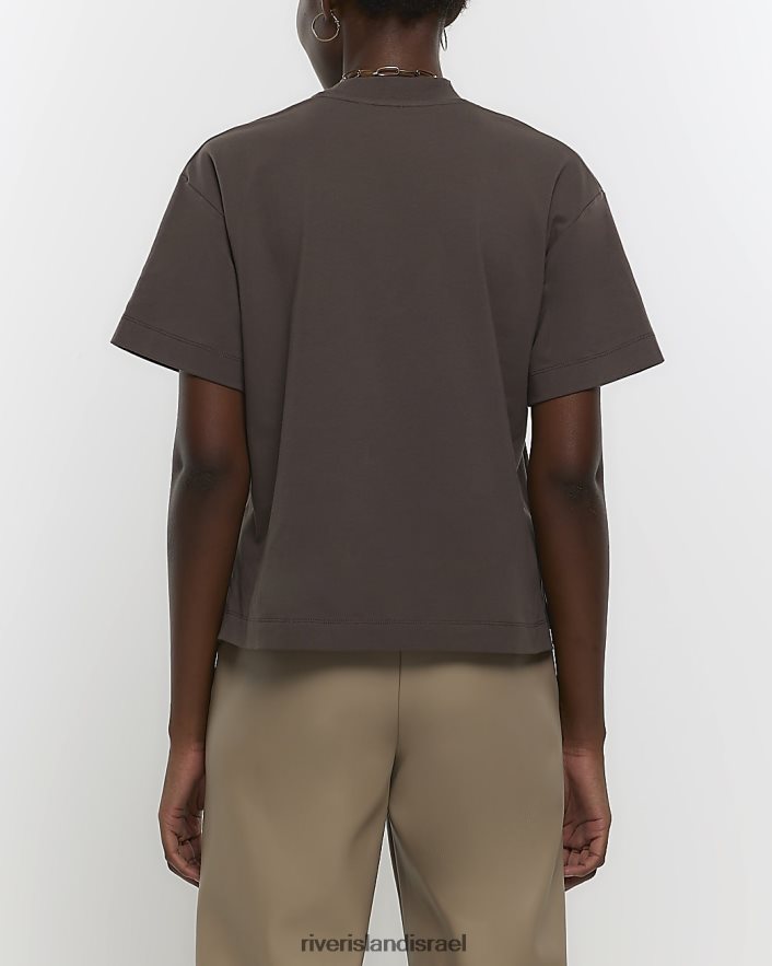 לבוש River Island חולצת טי עם צווארון גבוה חום נשים BDZ4081233