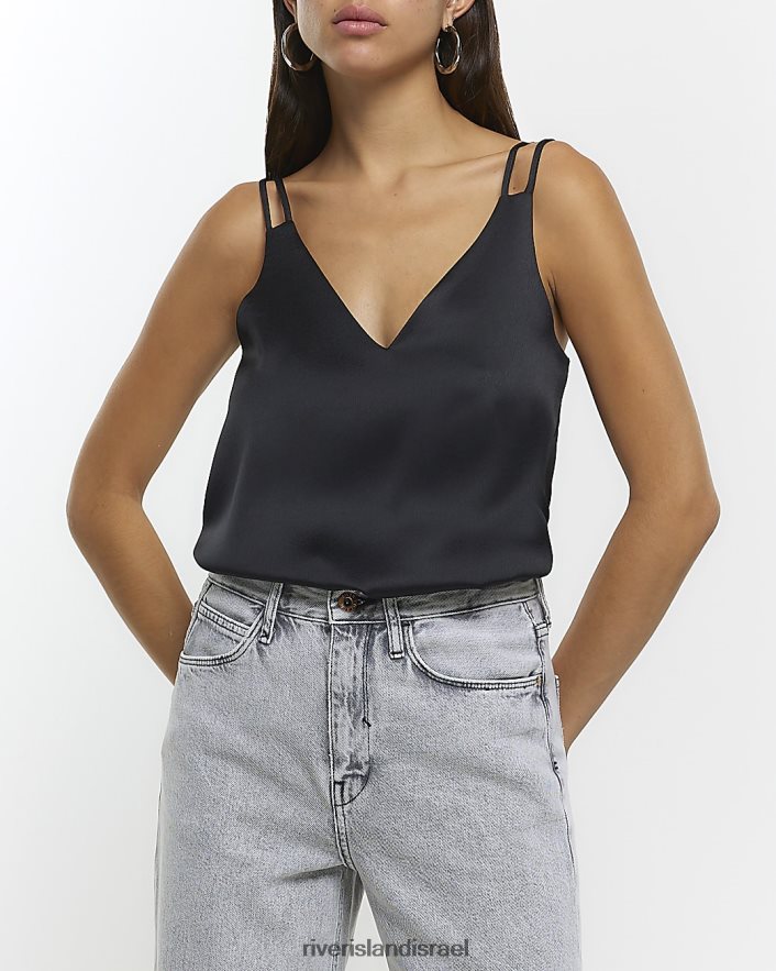 לבוש River Island טופ קאמי עם רצועה כפולה שָׁחוֹר נשים BDZ4081234