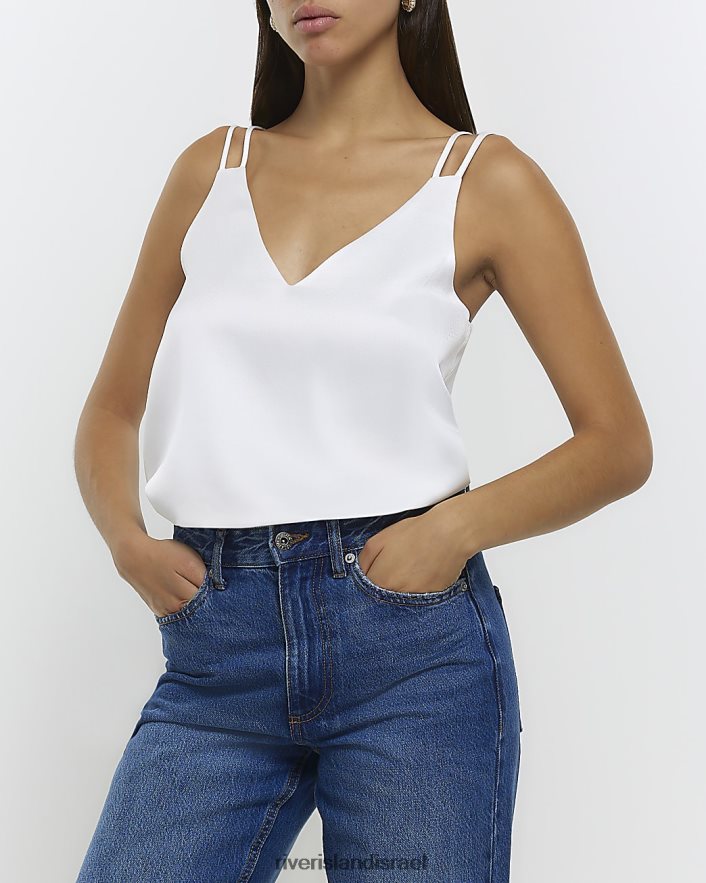 לבוש River Island טופ קאמי עם רצועה כפולה לבן נשים BDZ4081235
