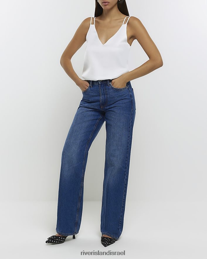 לבוש River Island טופ קאמי עם רצועה כפולה לבן נשים BDZ4081235