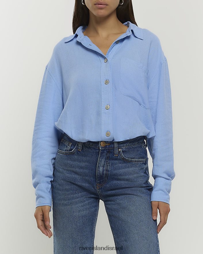 לבוש River Island חולצת אוברסייז עם פשתן כְּחוֹל נשים BDZ4081240