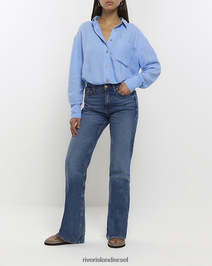 לבוש River Island חולצת אוברסייז עם פשתן כְּחוֹל נשים BDZ4081240