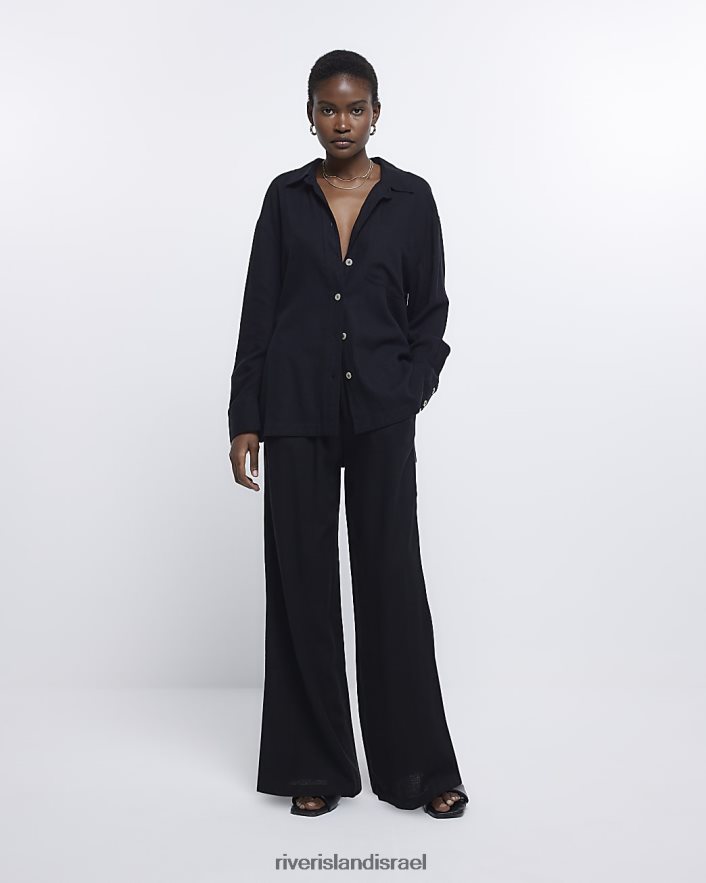 לבוש River Island חולצת אוברסייז עם פשתן שָׁחוֹר נשים BDZ4081241