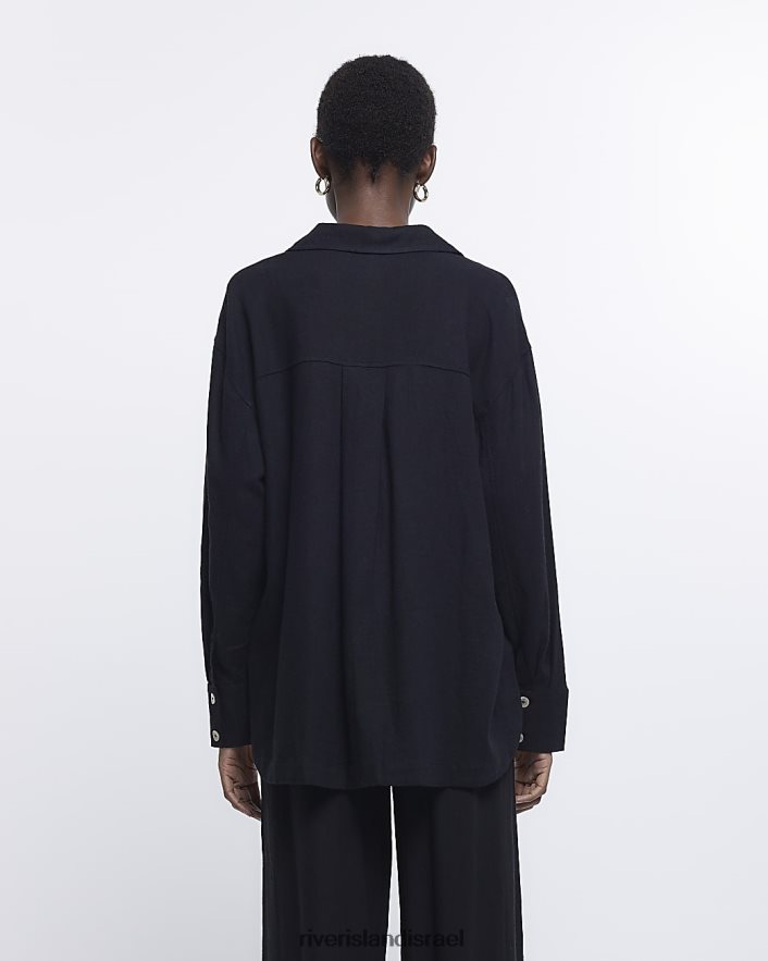 לבוש River Island חולצת אוברסייז עם פשתן שָׁחוֹר נשים BDZ4081241