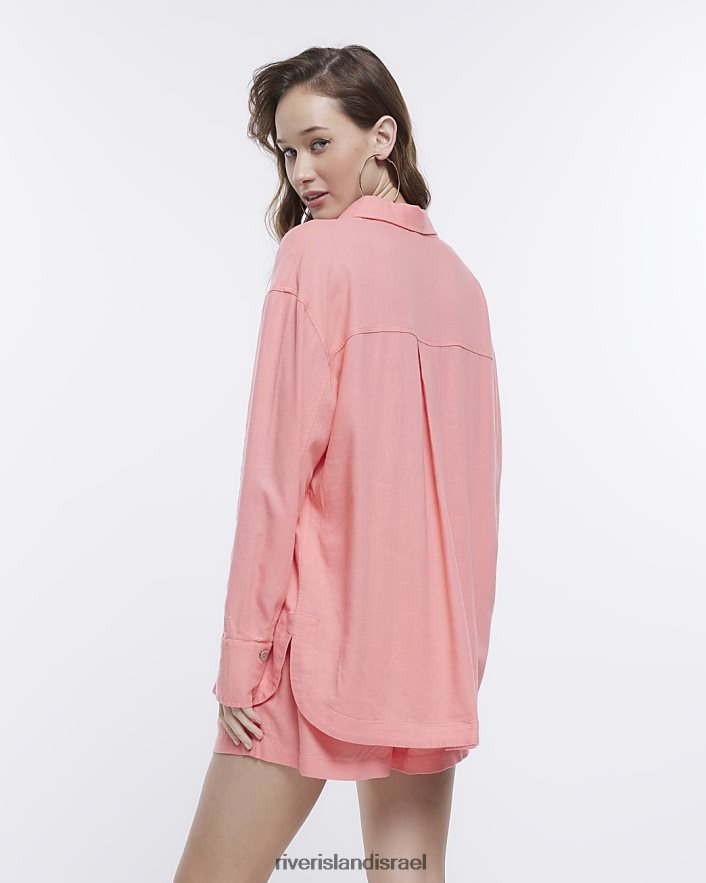 לבוש River Island חולצת אוברסייז עם פשתן וָרוֹד נשים BDZ4081242