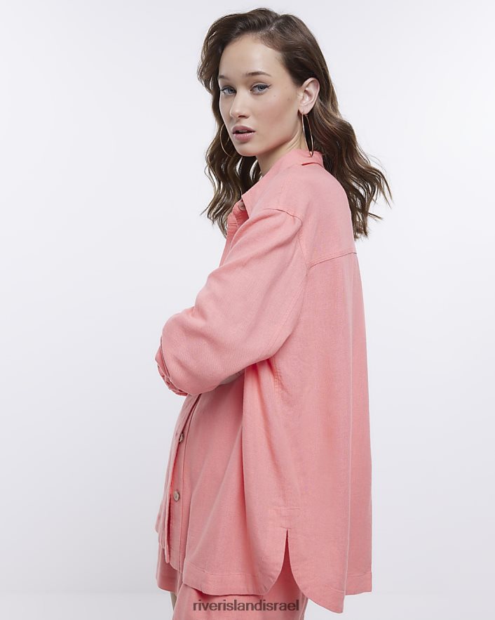 לבוש River Island חולצת אוברסייז עם פשתן וָרוֹד נשים BDZ4081242