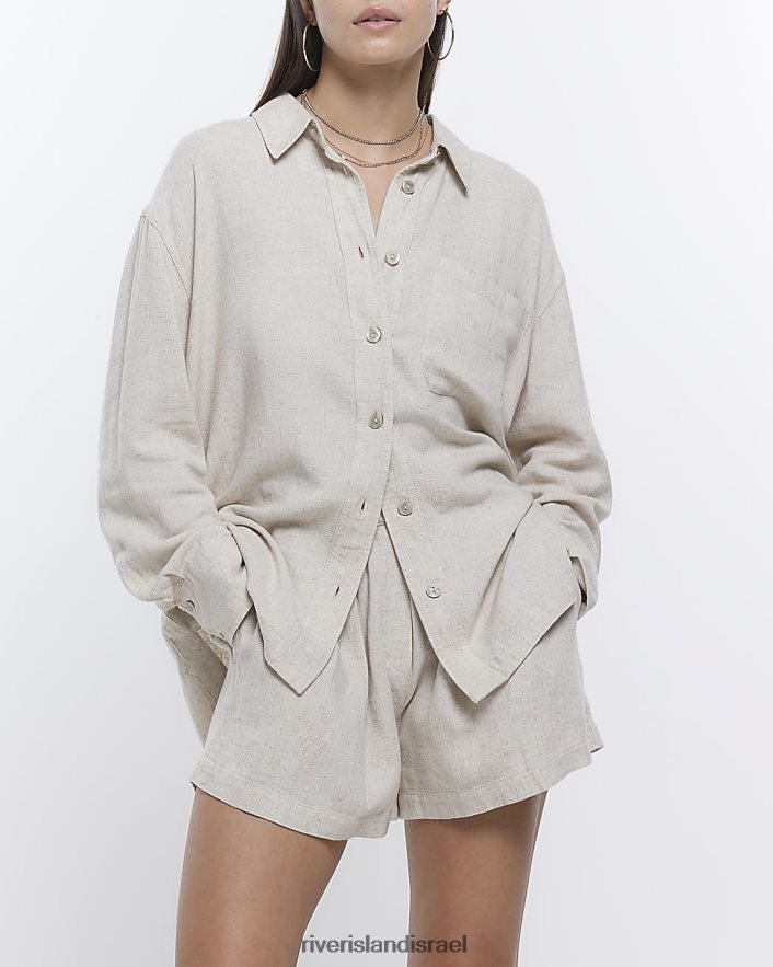 לבוש River Island חולצת אוברסייז עם פשתן אֶבֶן נשים BDZ4081244
