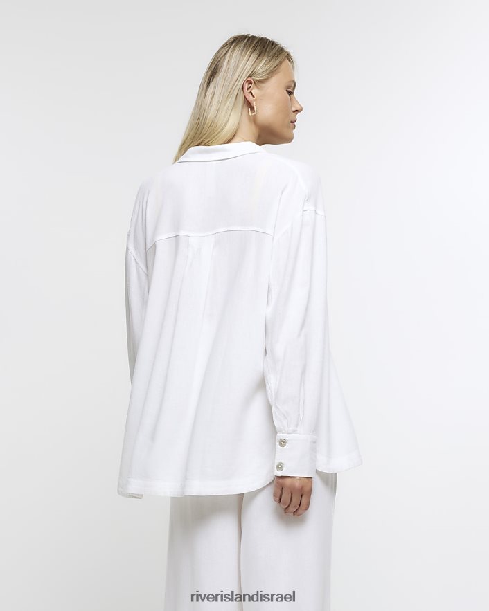 לבוש River Island חולצת אוברסייז עם פשתן לבן נשים BDZ4081246