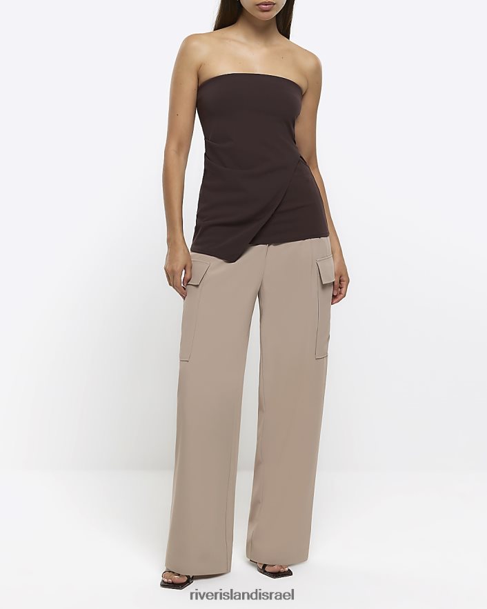 לבוש River Island חלק עליון א-סימטרי בנדו חום נשים BDZ4081256