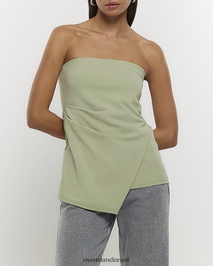 לבוש River Island חלק עליון א-סימטרי בנדו ירוק נשים BDZ4081257