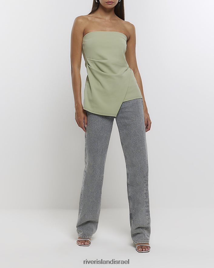 לבוש River Island חלק עליון א-סימטרי בנדו ירוק נשים BDZ4081257