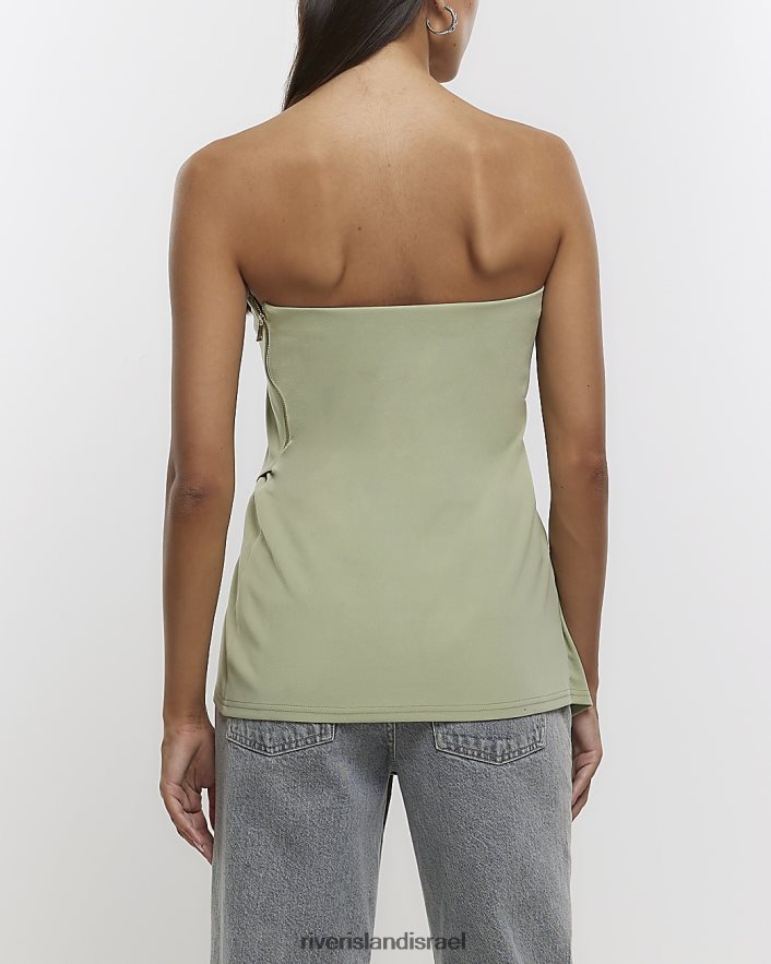 לבוש River Island חלק עליון א-סימטרי בנדו ירוק נשים BDZ4081257