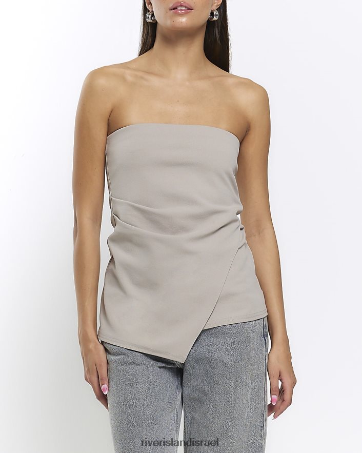 לבוש River Island חלק עליון א-סימטרי בנדו אפור נשים BDZ4081258