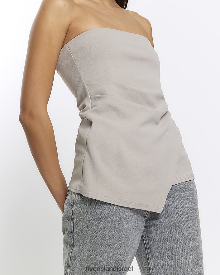 לבוש River Island חלק עליון א-סימטרי בנדו אפור נשים BDZ4081258