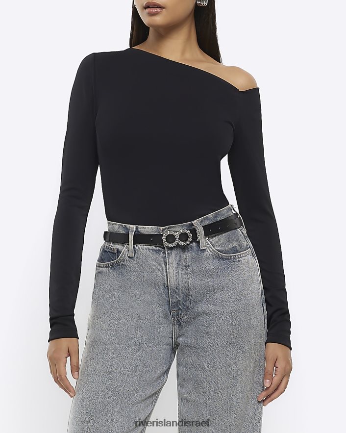 לבוש River Island חלק עליון עם שרוול ארוך מחוץ לכתף שָׁחוֹר נשים BDZ408126