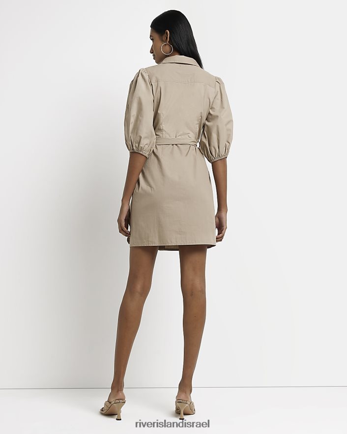 לבוש River Island שמלת מיני חולצת קשירה מותן אָפוֹר חוּם נשים BDZ4081266