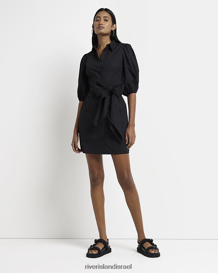 לבוש River Island שמלת מיני חולצת קשירה מותן שָׁחוֹר נשים BDZ4081267