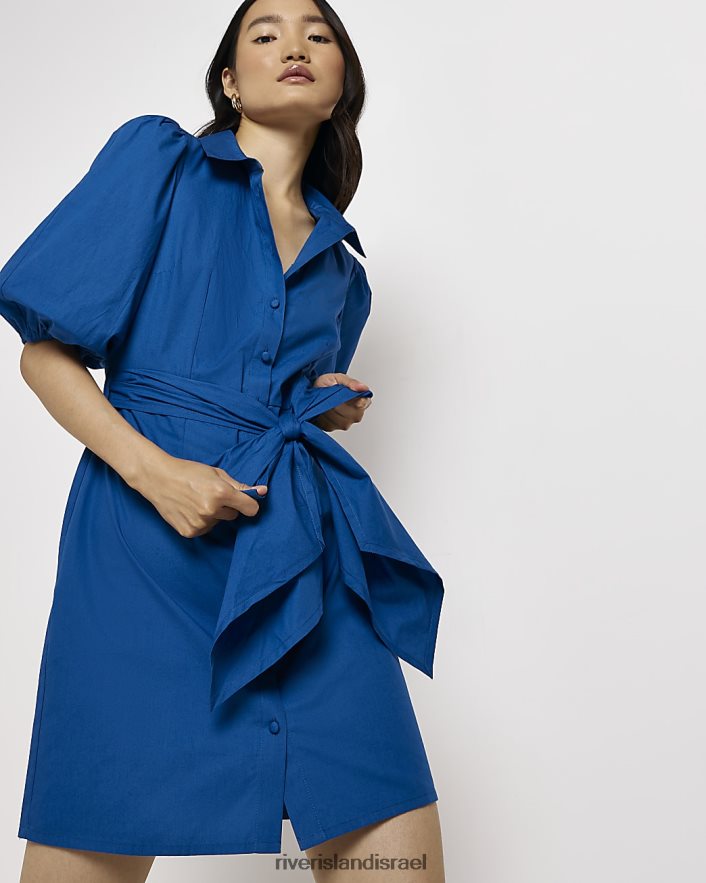 לבוש River Island שמלת מיני חולצת קשירה מותן כְּחוֹל נשים BDZ4081268