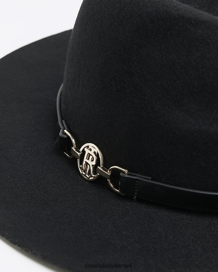 אביזרים River Island כובע פדורה בתערובת צמר שָׁחוֹר נשים BDZ4081271